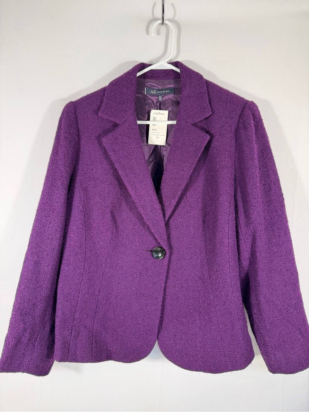 NWT AK Anne Klein Purple Wool Bouclé One Button Blazer Size 18W